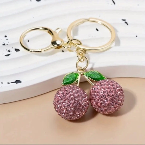 Cherry Keychain Or Bag Charms Set with Rhinestones 3 pack - Picture 4 of 9